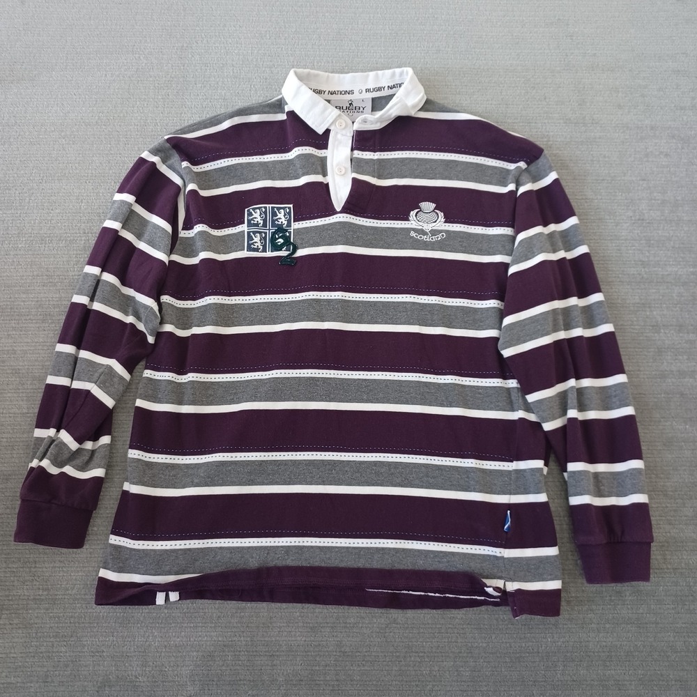 Rugby Nations Scotland Shirt Mens Large Gray Stripe Long Sleeve Heavyweight